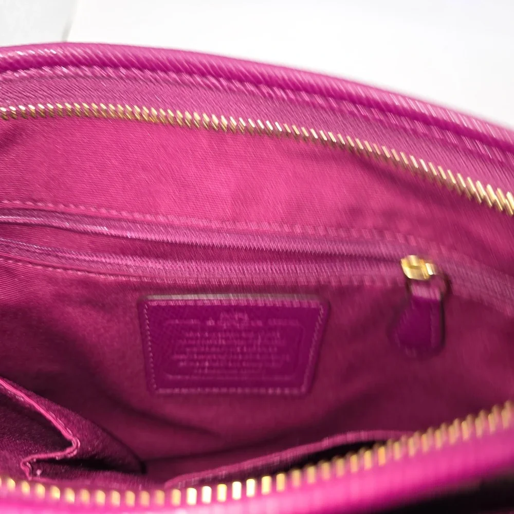 Coach Signature Canvas Crossbody Bag Khaki Magenta‎ Leather File Bag F29960